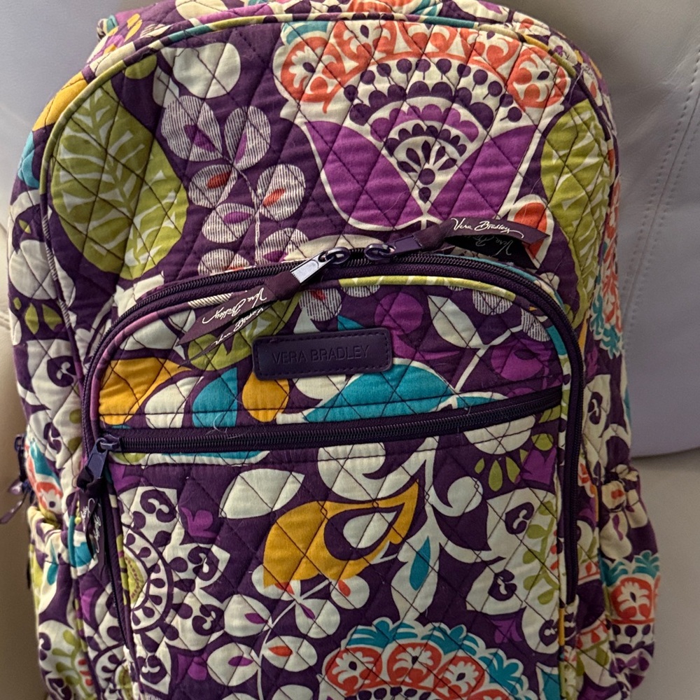 Vera Bradley Purple and Green Patterned Backpack - Picture 3 of 7